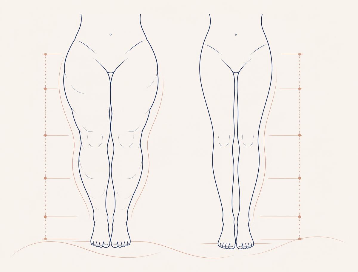 Ilustração comparando contornos corporais no lipedema e em membro sem alteração