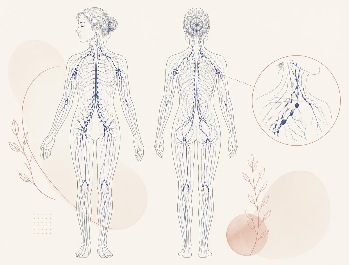 Ilustração do sistema linfático humano em traço fino
